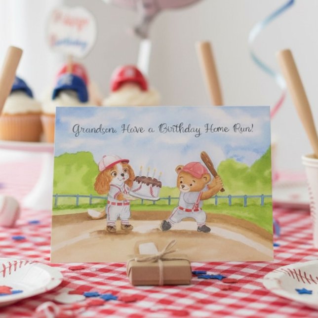Grandson Birthday Baseball Bear & CKCS Card (Creator Uploaded)
