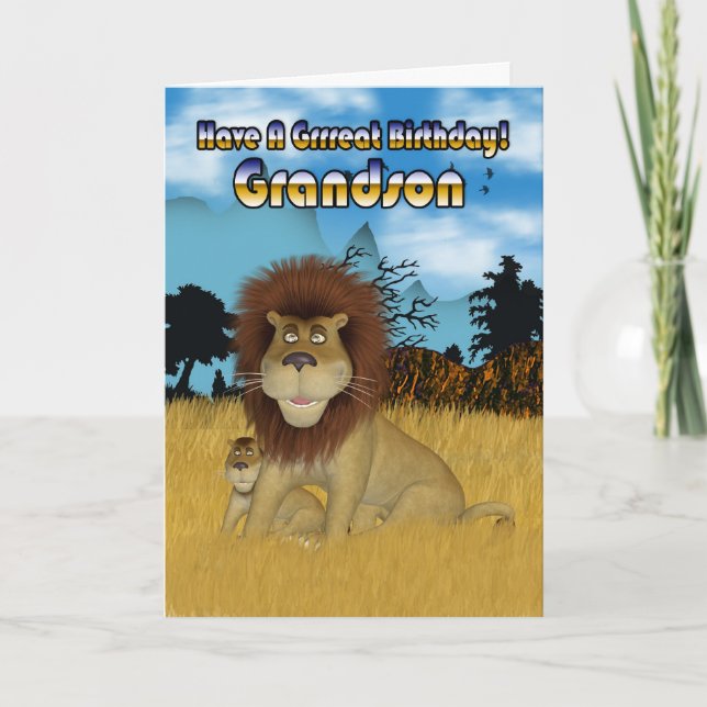 Grandson Birthday Card - Lion And Cub (Front)