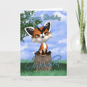 Grandson Birthday Card With Cute Fox And Butterfly