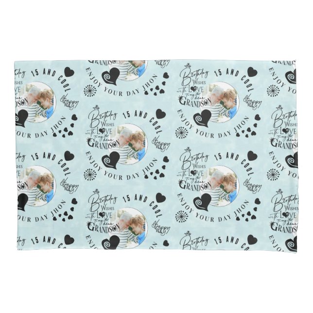 Grandson Birthday Custom Photo Minimalist Pillowcase (Front-Left)
