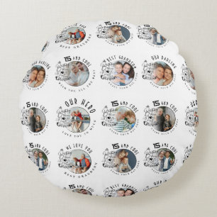 Grandson Birthday Custom Photo Minimalist Round Cushion