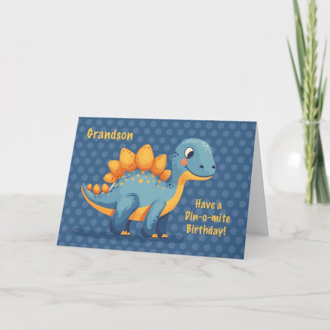 Grandson Birthday Dinosaur Dinomite Polka Dots Card (Front)