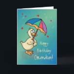 Grandson Birthday Duck with Umbrella in Rain Card<br><div class="desc">Delightful card to wish your young grandson a happy birthday. Let him know what a lucky duck he is that he is loved as you rain hugs and kisses and birthday wishes down on him! A cute duck is holding an umbrella as raindrops and red hearts fall around him. Blue...</div>