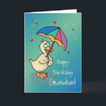 Grandson Birthday Duck with Umbrella in Rain Card<br><div class="desc">Delightful card to wish your young grandson a happy birthday. Let him know what a lucky duck he is that he is loved as you rain hugs and kisses and birthday wishes down on him! A cute duck is holding an umbrella as raindrops and red hearts fall around him. Blue...</div>