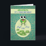 Grandson, Birthday Frog, Custom Name Card<br><div class="desc">Customise the relationship or add a name to personalise this card. Wish your grandson a happy birthday with this cute hopping frog!</div>