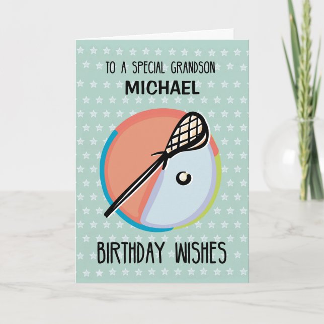 Grandson Birthday Lacrosse Sport Personalize Card (Front)