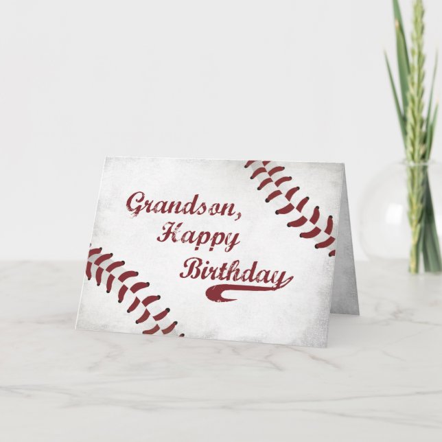 Grandson Birthday Large Grunge Baseball, Sport Card (Front)