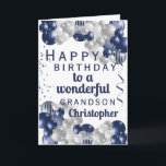 Grandson Birthday Navy Balloon Card<br><div class="desc">A gorgeous navy and silver balloon happy birthday card. This fabulous design is the perfect way to wish your grandson a happy birthday. Personalise with our own custom name and message. Blue coloured typography.</div>