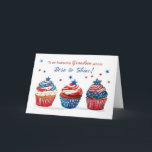 Grandson Birthday on 4th of July Freedom Patriotic Card<br><div class="desc">This cheerful birthday card is filled with patriotic spirit, featuring three hand-drawn cupcakes decorated in red, white, and blue with star accents. The playful design perfectly suits a grandson’s Independence Day birthday, blending celebration and pride. The front message warmly honours a grandson born to sparkle on this special holiday, while...</div>