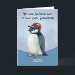 Grandson Birthday Penguin in Baseball Hat Card<br><div class="desc">Make your grandson’s birthday extra special with this fun and cheerful card! Featuring a cute watercolor penguin sporting a red and blue baseball hat, this design has a playful and cool vibe. The front allows you to personalise it with his name, making it a one-of-a-kind keepsake. Inside, a lighthearted message...</div>