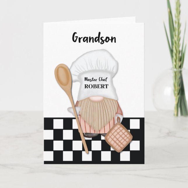 Grandson Birthday Whimsical Gnome Chef Cooking Card (Front)