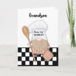 Grandson Birthday Whimsical Gnome Chef Cooking Card<br><div class="desc">This delightful custom name birthday card is designed with creativity and heartwarming charm. The front of the card features a whimsical illustration of a gnome, your grandson, wearing a chef's hat with a wooden spoon and pot holder in hand. His playful beard adds a touch of character, showcasing his love...</div>