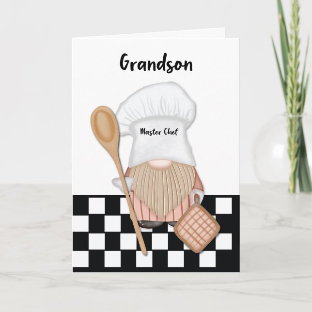 Grandson Birthday Whimsical Gnome Chef Cooking Card (Front)