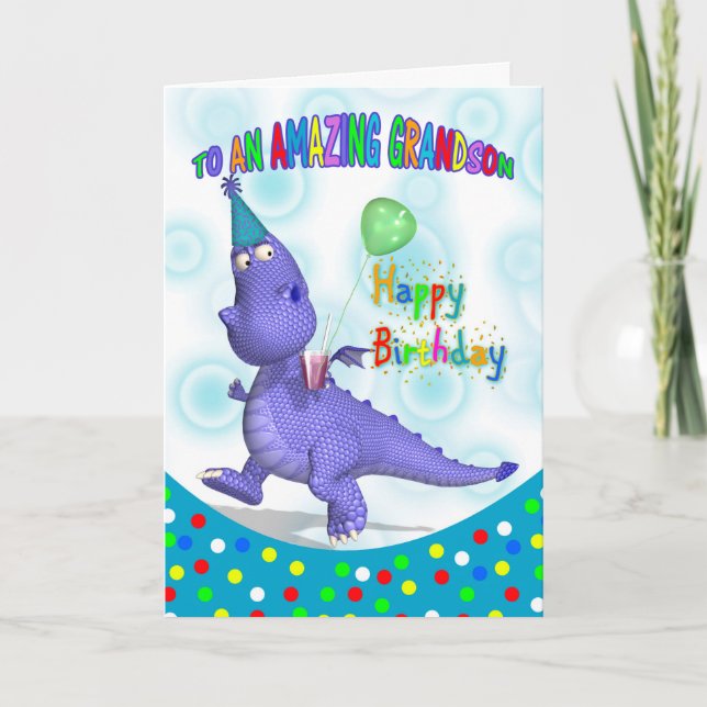 Grandson Birthday With Purple Dragon Card (Front)