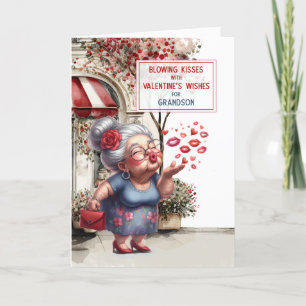 Grandson Blowing Kisses Valentine's Wishes  Holiday Card