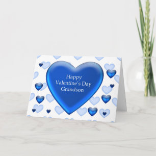 Grandson Blue Heart Valentine Holiday Card