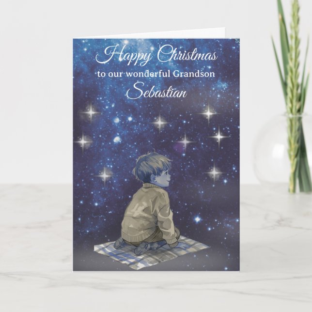 Grandson Christmas Card – Starry Night  (Front)