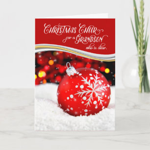 Grandson Christmas Cheer Red Ornament Holiday Card