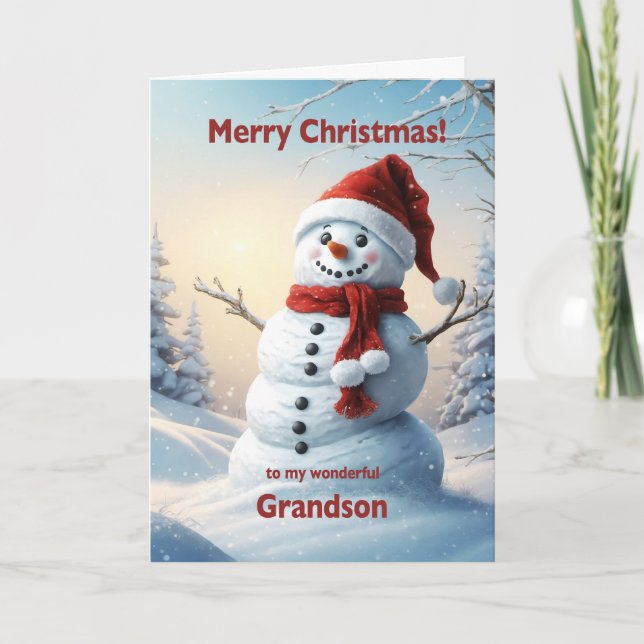 Grandson Christmas Snowman  Holiday Card (Front)
