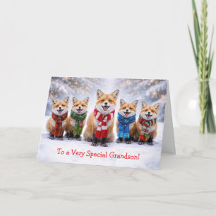 Grandson Christmas with Cute Foxes in the Snow Card