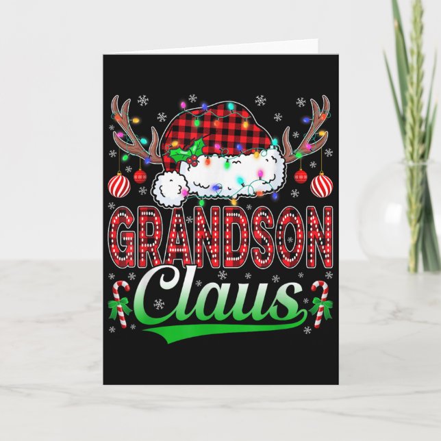 Grandson Claus Christmas Lights Matching Family Xm Card (Front)