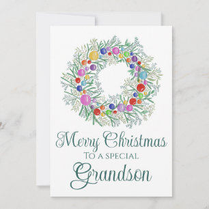 Grandson colourful Christmas Wreath Holiday Card