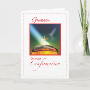 Grandson Confirmation Dove, Bible, Cross Card