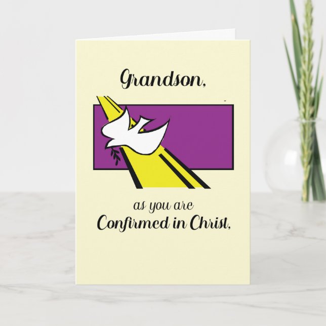 Grandson Confirmed in Christ Dove on Purple Card (Front)