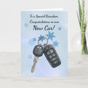 Grandson Congratulations New Car Winter Snowflakes Card