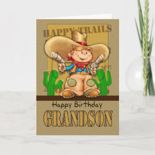 Grandson Cowboy Birthday Card - Rootin' Tootin' Bi