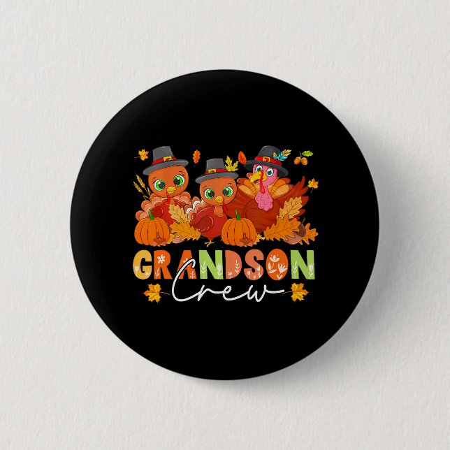 Grandson Crew Thanksgiving Three Cute Turkeys 6 Cm Round Badge (Front)