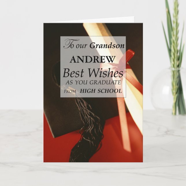 Grandson Custom Name High School Graduation Card (Front)