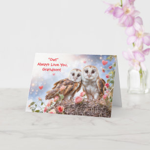Grandson Cute and Fun Owl Valentines  Card