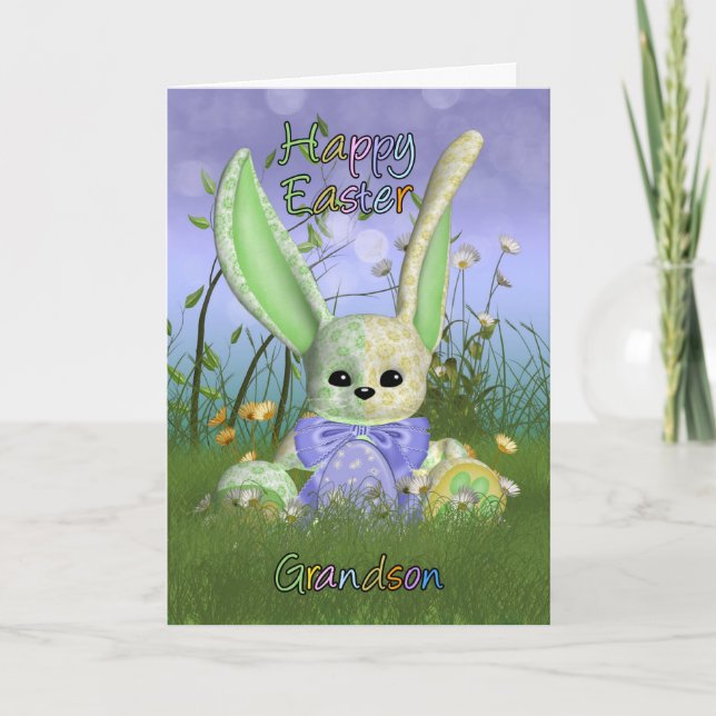 Grandson Easter Bunny Spring Greeting Card (Front)