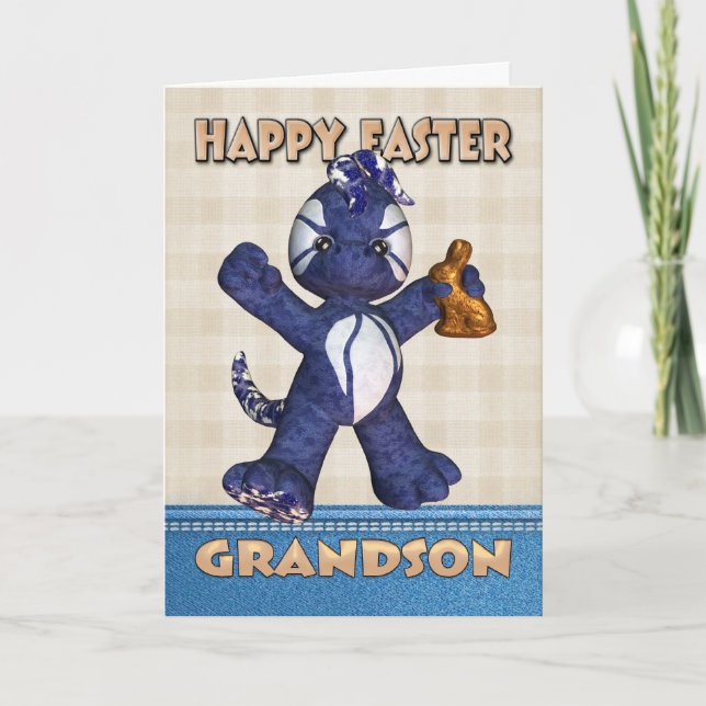 Grandson Easter Card - Denim Dragon Chocolate (Front)