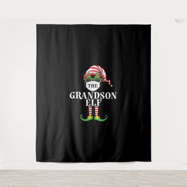Grandson Elf Matching Christmas Tapestry (Front)