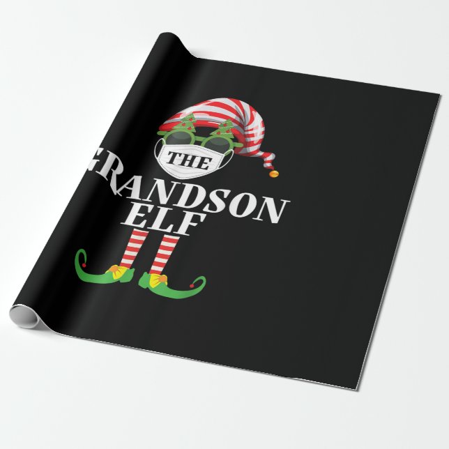 Grandson Elf Matching Christmas Wrapping Paper (Unrolled)