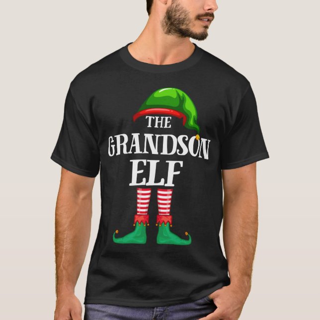 Grandson Elf Matching Family Christmas Pajama T-Shirt (Front)