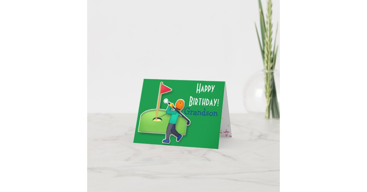 Grandson emoji golf green happy birthday card | Zazzle