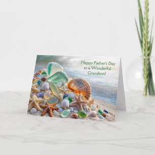 Grandson Fathers with Beach Seashells Sea Card
