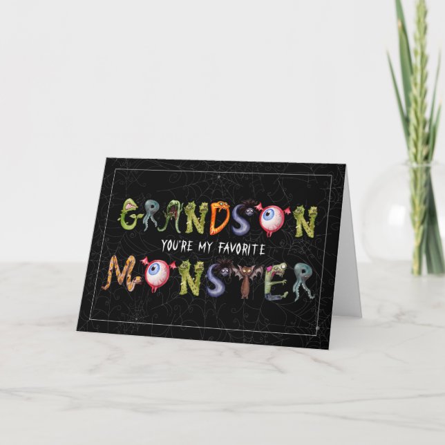 Grandson Favourite Monster Funny Halloween Card (Front)