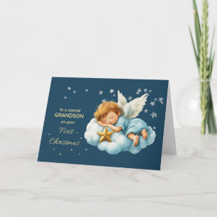 Grandson First Christmas Sleeping Angel on Cloud Card
