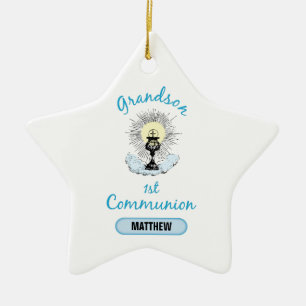 Grandson First Communion, Blue Cup Ceramic Tree Decoration