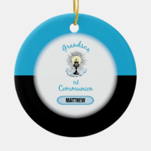 Grandson First Communion, Blue Cup Ceramic Tree Decoration
