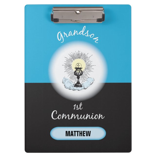 Grandson First Communion, Blue Cup Clipboard (Front)