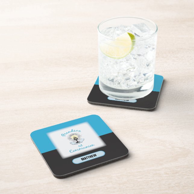 Grandson First Communion, Blue Cup Coaster (Right Side)