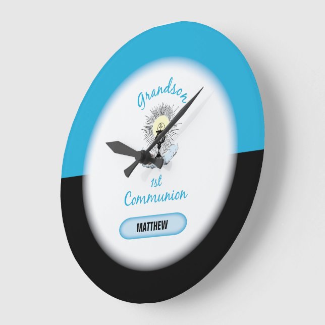 Grandson First Communion, Blue Cup Large Clock (Angle)