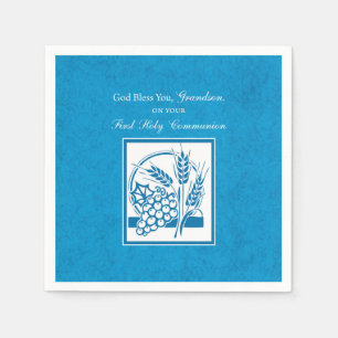 Grandson First Communion Blue, Wheat, Grapes Napkin