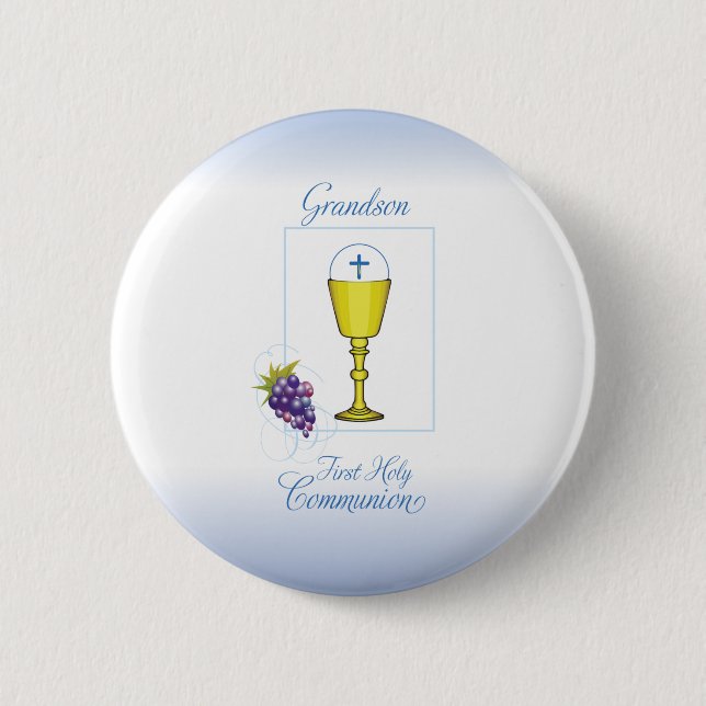 Grandson First Communion, Chalice with Host 6 Cm Round Badge (Front)