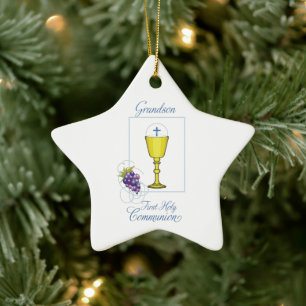 Grandson First Communion, Chalice with Host Ceramic Tree Decoration